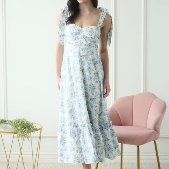 Floral Tie Strap Ruched Detail Maxi Dress - Picture 6 of 7